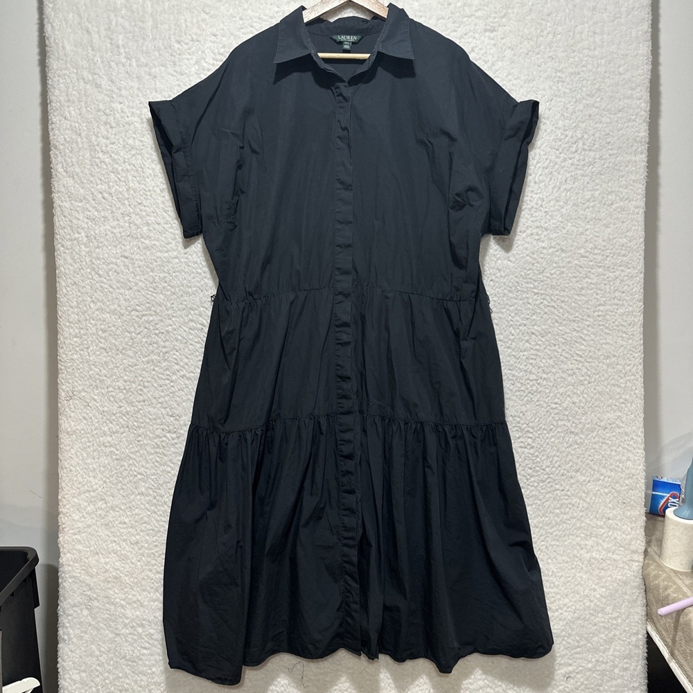 Lauren Ralph Lauren 22W Tiered Dress Button-Down Front Collar Cuffs Sleeves